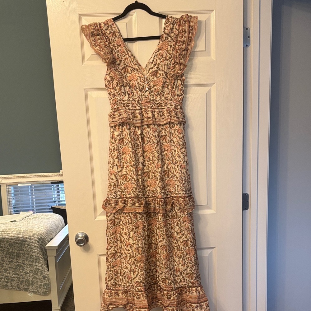 Cleobella Boho Maxi Dress in Cream Pink and Brown